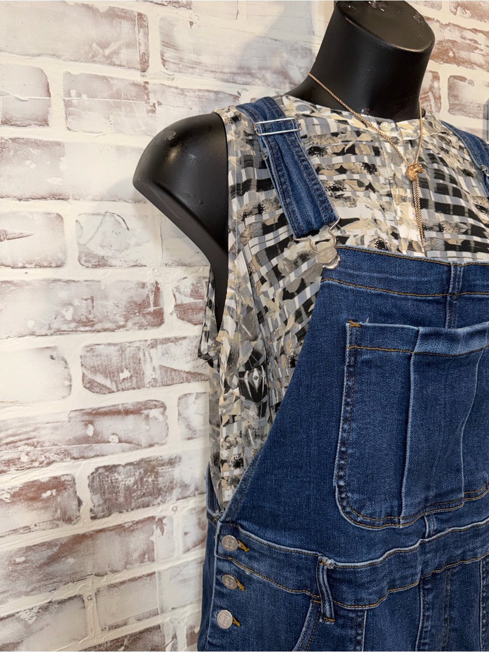 Women's Dark Blue Denim Overalls with Wide Legs Large/XL - Picture 5 of 10